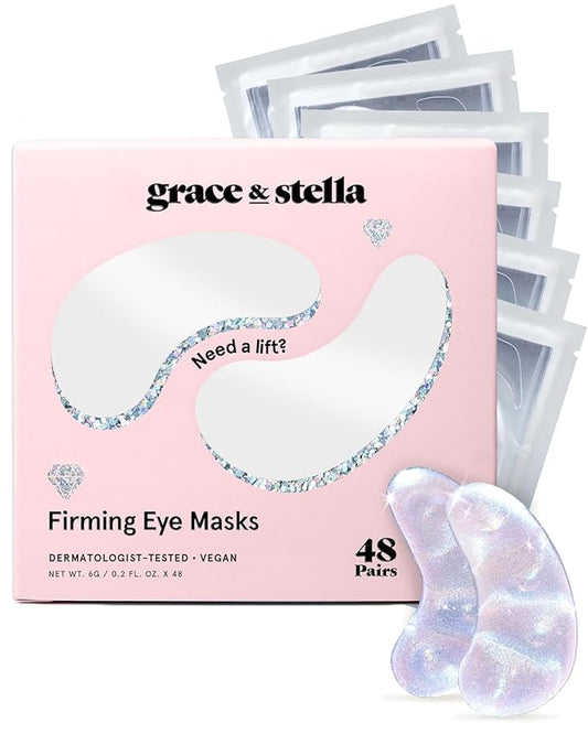 grace & stella Peptide Under Eye Patches with Niacinamide & Rice Extract - Firming Eye Masks for Dark Circles and Puffiness - Spa Gifts for Women - Vegan, Cruelty-Free (White, 48 Pairs)
