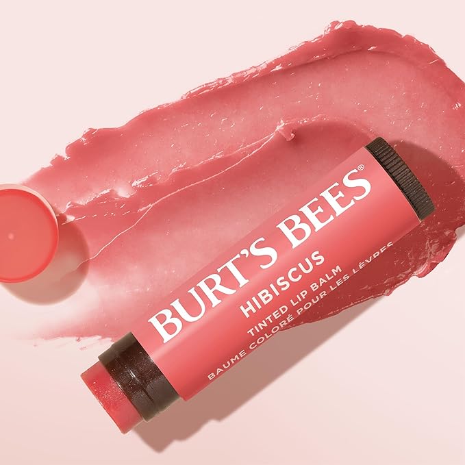 Burt's Bees Lip Tint Balm with Long Lasting 2 in 1 Duo Tinted Balm Formula, Color Infused with Deeply Hydrating Shea Butter for a Natural Looking Buildable Finish, Soft Hibiscus (2-Pack)