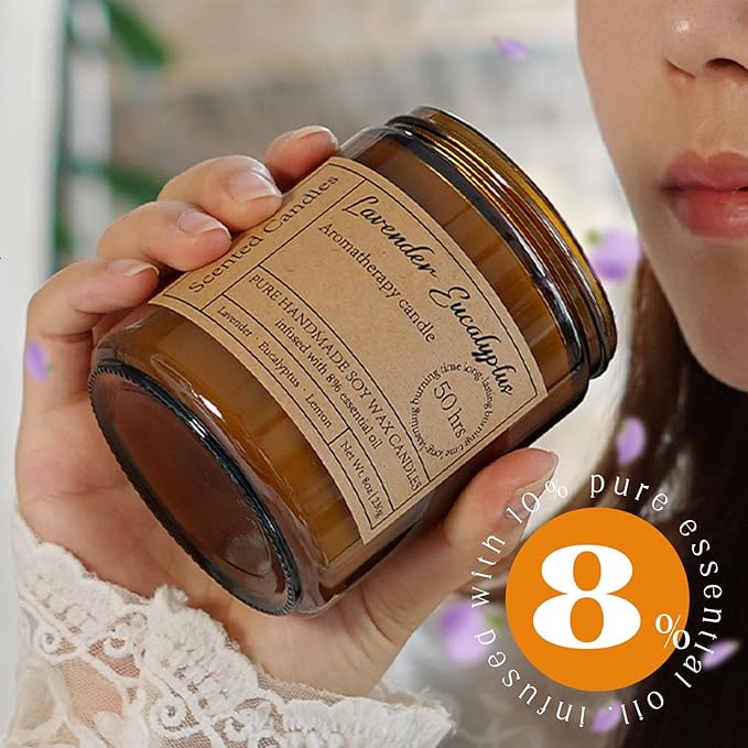 Lavender Eucalyptus Candles for Home Scented - 8oz Aromatherapy Candles for Relaxation Anxiety Stress Relief Non Toxic, Calming Candles Gifts for Women Soothing Relaxing Bath Yoga Meditation