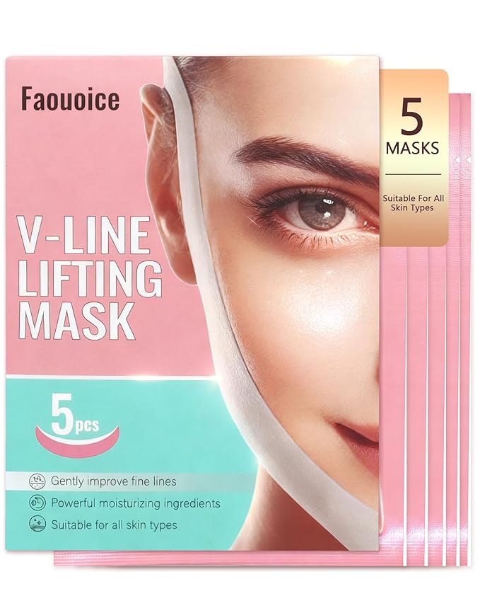 V-Line Lifting Collagen Face Mask (5 Pcs), Double Chin Reducer with Hyaluronic Acid & Aloe Vera, Deep Collagen Face Mask for Women, Chin Lifting Masks Jawline Shaper Neck Wrinkle Patches
