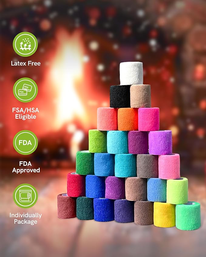 FriCARE Self Adhesive Bandage Wrap, Medical Tape in First Aid Kit, Cohesive Bandages for Wounds Sport Vet, 2 Inches X 5 Yards 6 Rolls, Tan