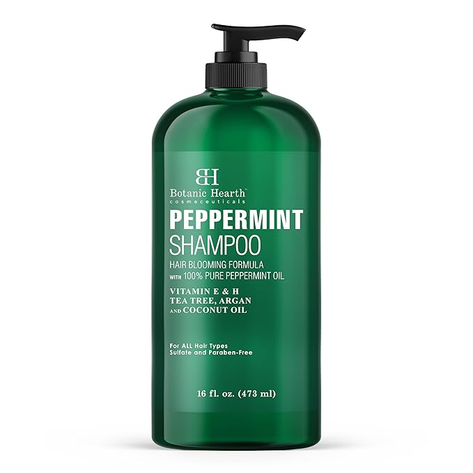 Botanic Hearth Peppermint Oil Shampoo | Hair Blooming Formula With Keratin For Thinning Hair | Fights Hair Loss, | Sulfate Free For Men And Women | 16 Fl Oz