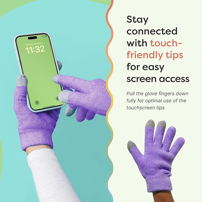 ZenToes Moisturizing Gloves for Dry Hands, Gel Infused with Jojoba Seed Oil, Olive Oil and Vitamin E, Overnight Hand Moisturizer (OSFM, Fuzzy Lilac with Media Tips)