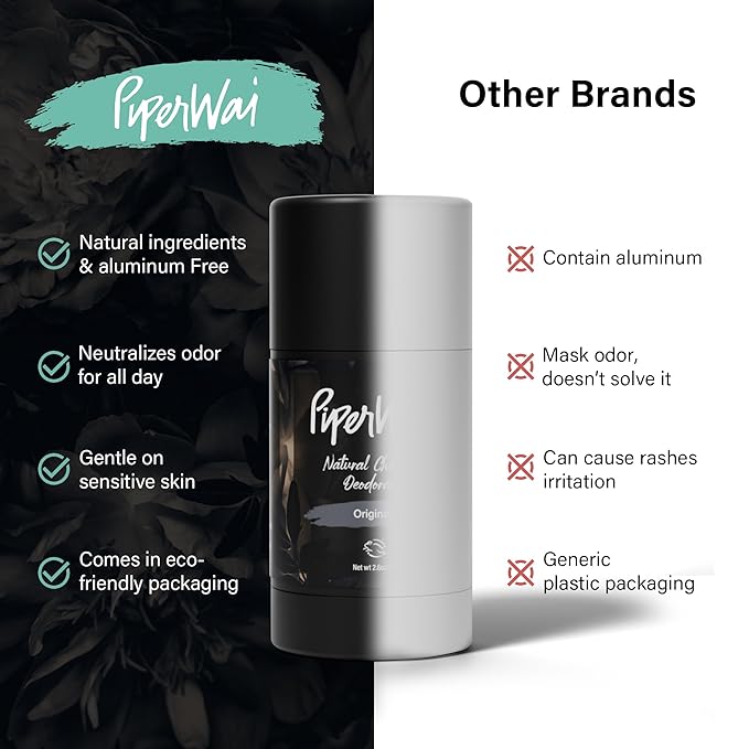 PiperWai Natural Deodorant w/Activated Charcoal | Odor Protection, Vegan, Aluminum Free, Shark Tank Product for Women & Men | Great for Travel, & Gifts | 2.6 oz (75g) Original Scented Stick 2-Pack