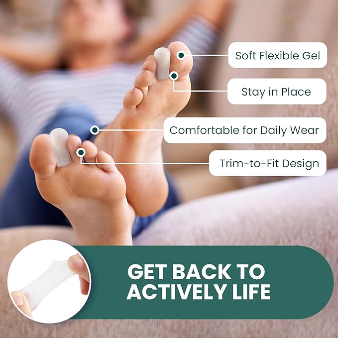 Bukihome Small Gel Toe Protectors - 8 Pack Toe Sleeves with Aloe Vera Extract - Silicone Toe Caps and Toe Protectors for Corns, Calluses, Blisters, Ingrown Toenails