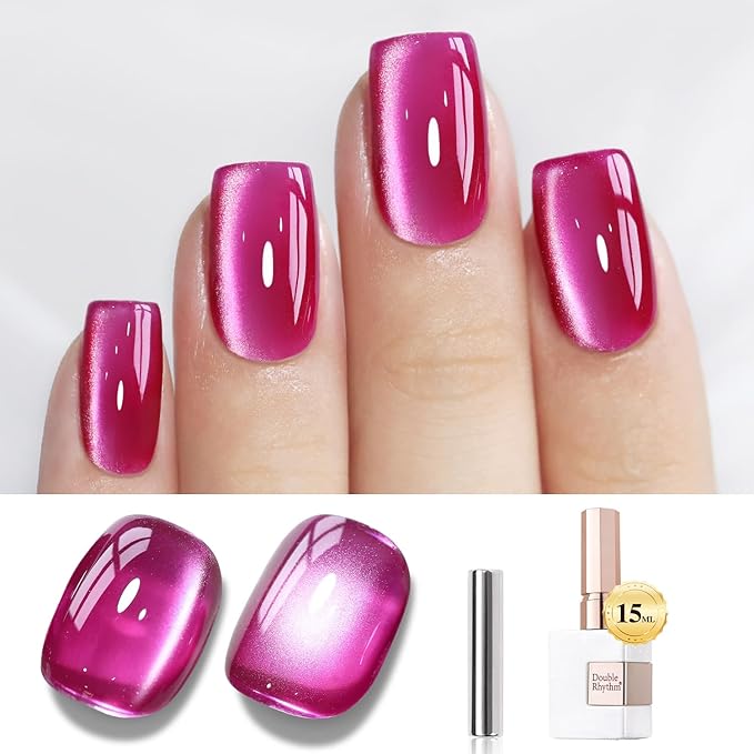 Double Rhythm Jelly Glass Cat Eye Gel Polish with Magnet 15ML Holographic Glitter Shimmer Translucent Sheer Color Magnetic Nail Polish Salon DIY at Home (Jelly Violet-MC1119)