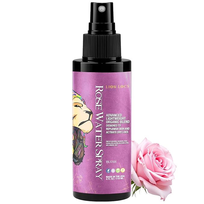 Lion Locs Rosewater Moisturizing Spray for Locs and Skin | Organic Vegan Conditioner Rose Water for All Hair Types (4oz, Blush)