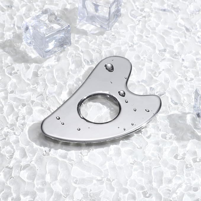 rosenice Gua Sha Facial Tool for Face Skincare Stainless Steel Gua Sha Board for Body Tensions Reduce Puffiness Festive Gifts Silver