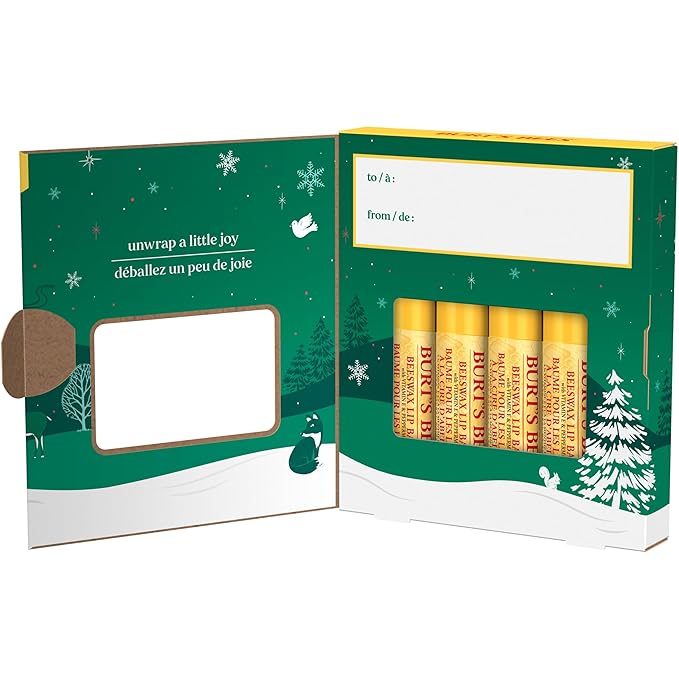 Burt’s Bees Christmas Gifts, 4 Lip Balm Stocking Stuffers Products, Beeswax Bounty Classic Set - Original Beeswax Moisturizing Lip Balm (Pack of 4)