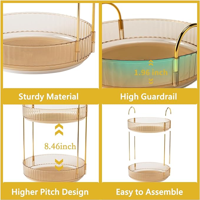 360 Rotating Makeup Organizer for Vanity,3 Tier Large Capacity Vanity Storage,Skincare Perfume Spinning Organizer,Bathroom Cosmetics Storage Makeup Stand Organizer (Gold-3 Tier)