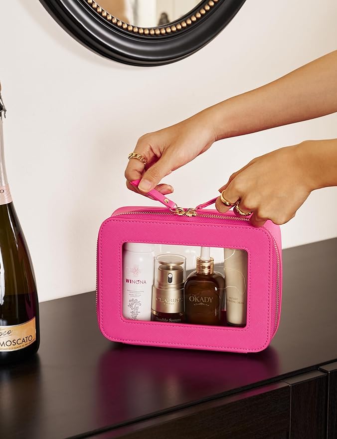 Popvibe Clear Makeup Bag Travel Cosmetic Case Transparent Toiletry Bag with Zipper, Portable Make Up Organizer Traveling Compact Car Bag for Essentials