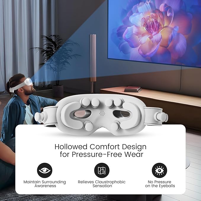 BOKOR Eye Massager with Heat & Wireless Music, Acupressure Massage for Migraines, Heated Eye Mask for Stress Relief, Sleep, and Dark Circles, for Teens, Gaming and Travel