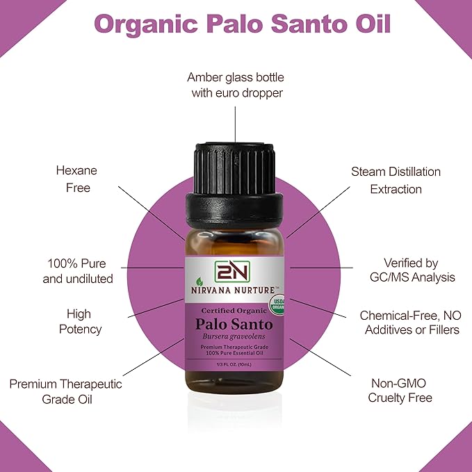 Palo Santo Essential Oil USDA Certified Organic, 100% Pure Natural Premium Grade, Undiluted