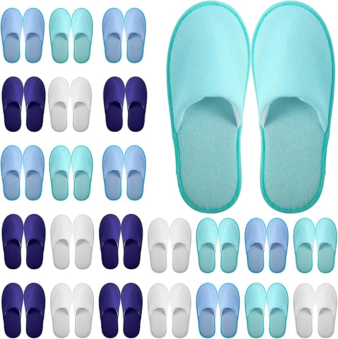 Geyoga 24 Pairs Disposable Slippers for Guests Bulk 2 Size Cotton Soft Spa Hotel House Slippers for Women Men Wedding Party Shoeless Home Indoor Travel