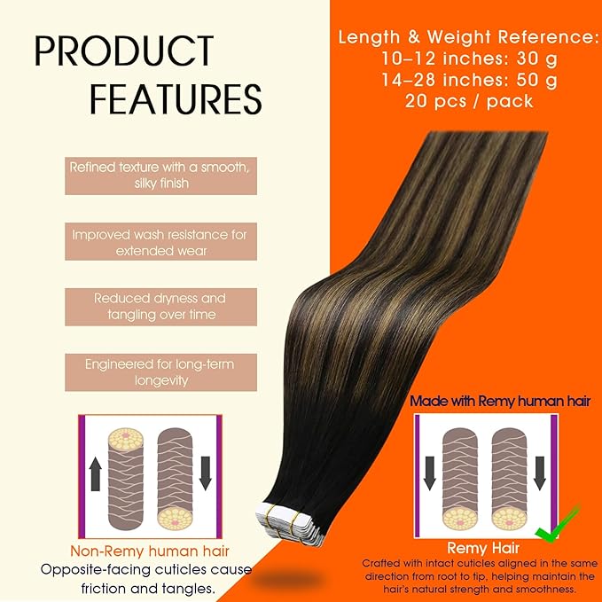 Full Shine Balayage Tape in Hair Extensions Human Hair Color 1B Black Ombre 6 Brown And Black Tape ins Human Hair Seamless Tape ins Human Hair Extensions 14 Inch Add Volume 50Gram 20Pcs Natural Hair