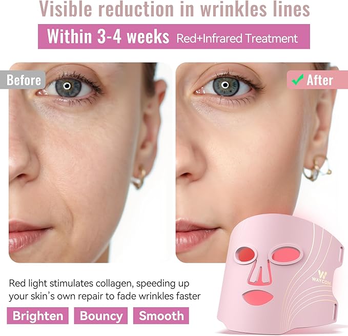 WAYCOM Red Light Therapy for Face: FDA-Cleared 4-Modes Portable LED Light Therapy Mask - 400 LEDs Infrared & Red Light Mask at Home Travel with Timing Remote - Skin Care Gifts for Women Mom Wife