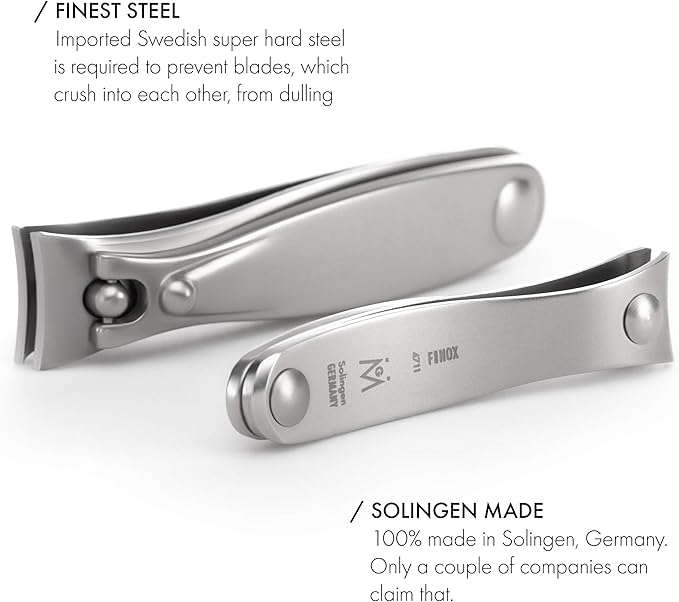 GERMANIKURE 3pc Travel Manicure Set - FINOX Stainless Steel Tools Handmade in Solingen Germany: Fingernail Clipper, Toenail Clipper, Glass Nail File in Leather Case