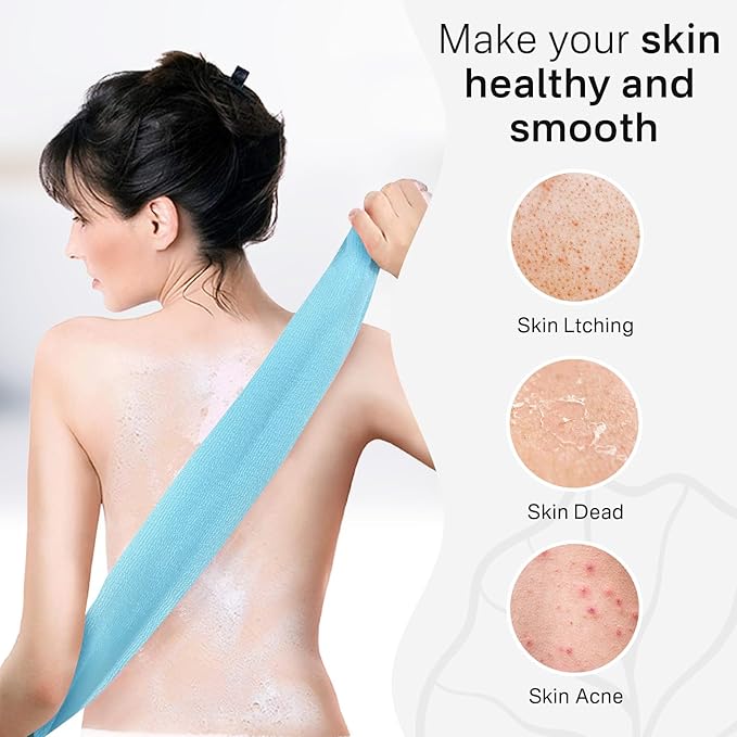 Yiclick Exfoliating Washcloth Towel, Japanese Exfoliating Bath Wash Cloth for Body Exfoliation, Korean Back Scrubber Washer for Shower, African Net Sponge Brush Loofah Exfoliator (Blue)