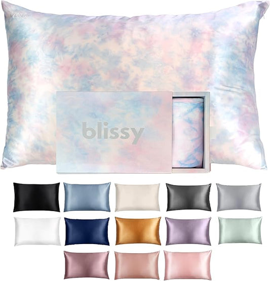 Blissy Silk Pillowcase - 100% Pure Mulberry Silk - 22 Momme 6A High-Grade Fibers - Silk Pillow Cover for Hair & Skin - Regular, Queen & King (Tie Dye, Queen)