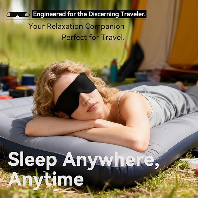 Ultra-Thin Sleep Mask for Travel & Outdoor, 0.3mm & 5g, Breathable Total Blackout Eye Mask, 99.7% Sun Blockout with Portable Leather-Feel Pouch for Beach, Camping, Flights & Office Nap