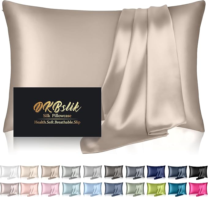 Silk Pillowcase for Hair and Skin, Mulberry Silk Pillow Cases King Size, Anti Acne Cooling Sleep Both Sides Natural Silk Satin Pillow Case Covers with Hidden Zipper, Gifts for Women Men, Champagne