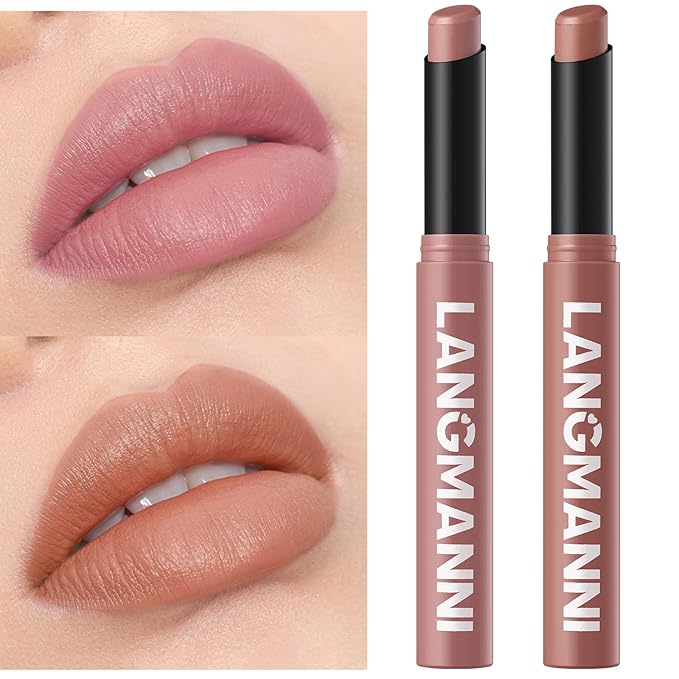 Jolilab 2Pcs Velvet Matte Lipstick Nude Matte Soft Dark Color Stick High Pigmented Long-Lasting Waterproof Lip Stick Lip Balm Beauty Cosmetics Gift for Women（01#+02#