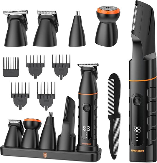 Manscape All-in-One Body & Pubic Hair Trimmer for Men, No-Nick Groin & Ball Shaver, Waterproof Mens Electric Grooming Kit with LED Display, USB Rechargeable (Black)