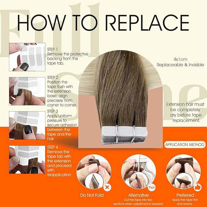 Full Shine Blonde Human Hair Extensions Tape in Color 3 Brown Ombre 8 Ash Brown Highlighted 613 Blonde 16Inch Double Sided Tape in Hair Extensions Human Hair 50G Seamless Remy Hair 20Pcs