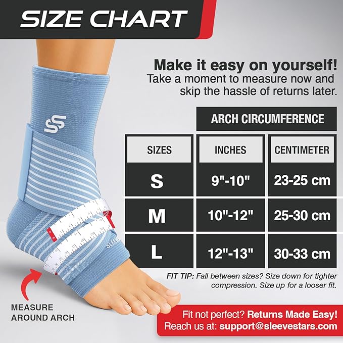 Sleeve Stars Ankle Brace for Women & Men, Ankle Wrap for Sprain, Compression Sleeve for Plantar Fasciitis Relief, Easy Customizable Support: w/ Removable Strap (Pair/M:10"-12"/Light Blue)