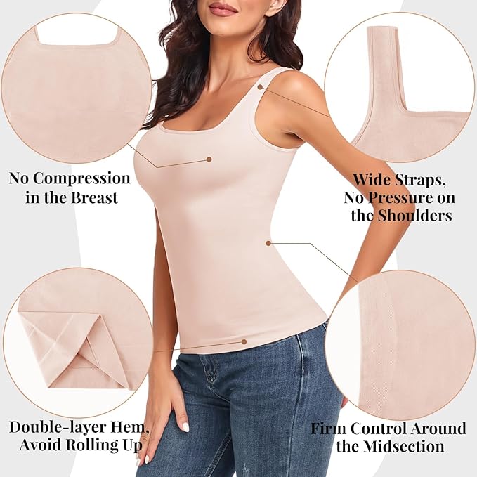 EUYZOU Women's Tummy Control Shapewear Tank Tops Seamless Square Neck Compression Tops Slimming Body Shaper Camisole