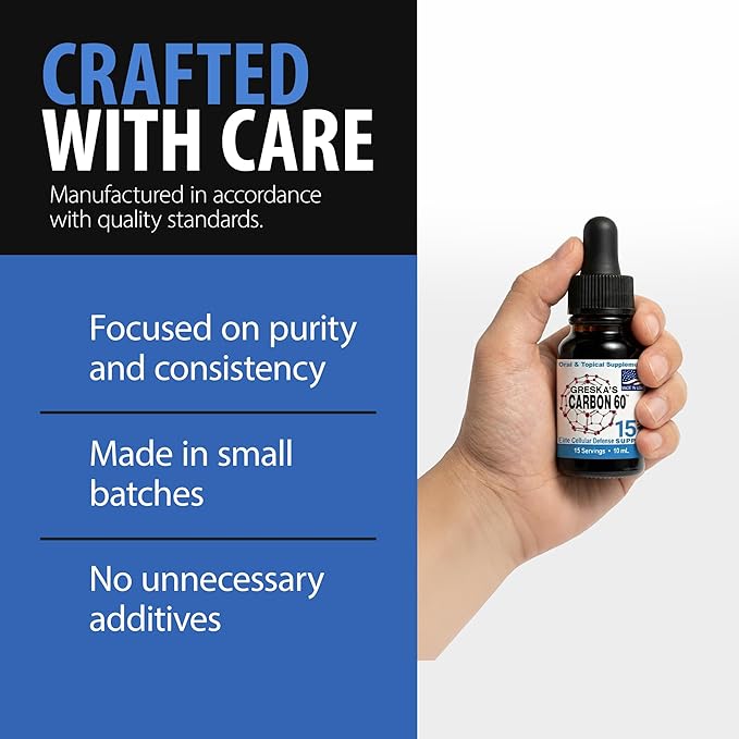 Greska's Carbon 60 in Organic Sunflower Oil - 15 Day Supply - Solvent-Free C60 Antioxidant Formula for Cellular Support, Vitality, Focus & Overall Wellness (10ml)