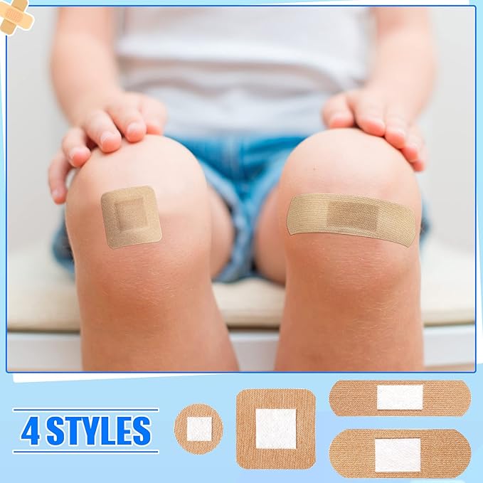 400 Pcs Bandages Bulk Assorted Adhesive Bandages First Aid Skin Wrap Flexible Fabric Breathable for Finger Wound Family(4 Styles)
