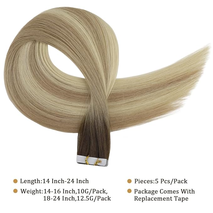 Full Shine Tape ins Extensions Virgin Injection Tape in Hair Extensions Color 2/18/22 Tape ins Human Hair 20Inch Seamless Invisible Hair Extensions Real Human Hair 12.5Gram 5Pcs for Women
