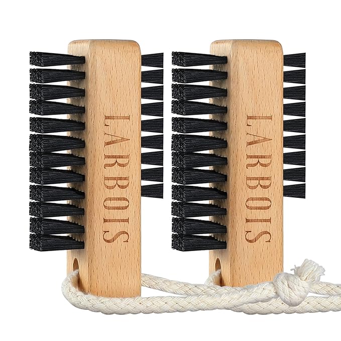 Nail Brush for Cleaning Fingernails, 2Pack Wooden Nail Brushes Fingernail Brush for Cleaning Nail Scrub Brush Two-Sided with Hanging Rope (Beechwood)