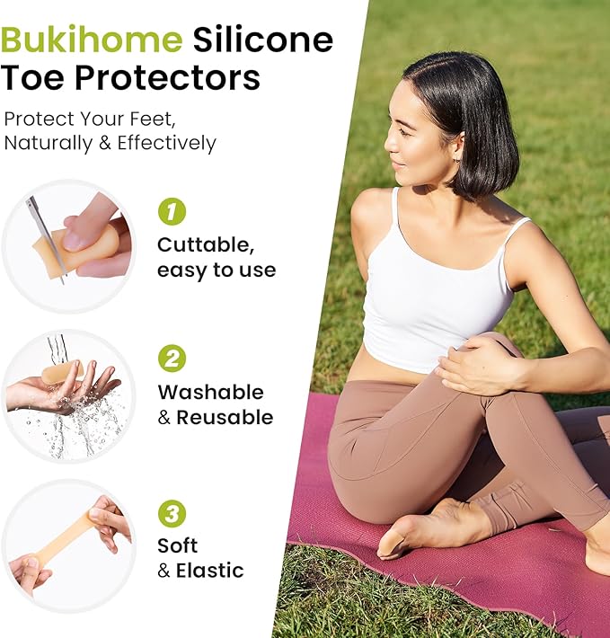 Bukihome 8 Pcs Gel Toe Cap, Big Toe Protector for Women Men - Cushions and Protects to Cover Toes, Relief Toe Pain from Ingrown Toenails, Corns, Blisters, Hammer Toes (Large Size)