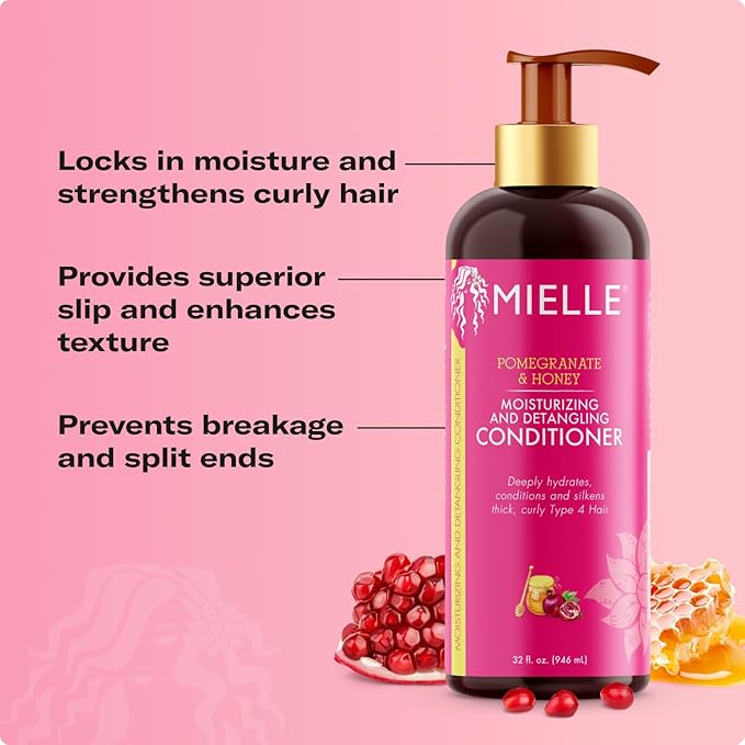 Mielle Organics Pomegranate & Honey Detangling Conditioner for Curly Hair - Deep Moisturizing Conditioner to Help Strengthen Strands, Prevents Breakage and Split Ends & Improves Hydration (12 Fl Oz)