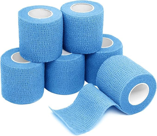 FriCARE Self Adhesive Bandage Wrap, Medical Tape in First Aid Kit, Cohesive Bandages for Wounds Sport Vet, 2 Inches X 5 Yards 6 Rolls, Fluorescent Blue