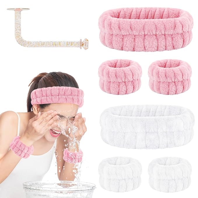 Face Wash Set - Headband and Absorbent Microfiber Wristbands with Holder for Face Washing and Spa Experience