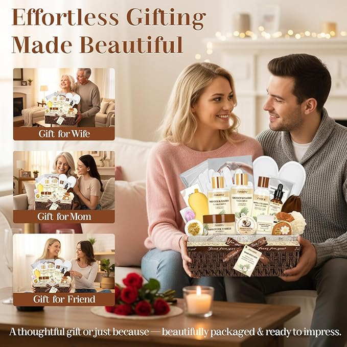 22PCS Valentines Day Spa Gift Baskets for Women, Luxury Bath and Body Gift Basket Set for Women Coconut Vanilla Spa Kit Relaxing Spa Self Care Gift for Her Wife Lover Mom Sister Friend