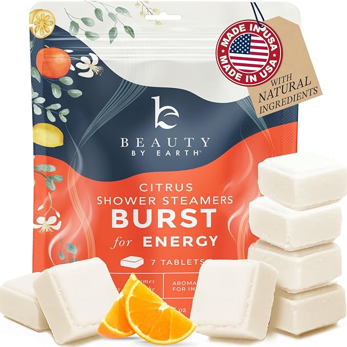 Shower Steamers Aromatherapy - USA Made with Natural Ingredients & Citrus Essential Oil, Valentines Day Gifts for Her & Him, Long Lasting Shower Bombs for Energy Boost, Spa Gifts for Women & Men