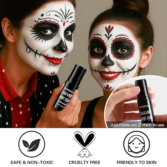 BOBISUKA Black Face & Body Paint Stick Water-Based Washable Face Paint Makeup Stick for Halloween Clown, Skeleton, Skull, Joker, Cosplay, SFX, Sports Eye Black & Costume Party
