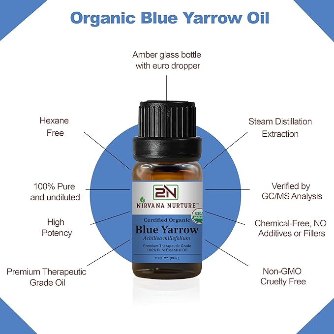 Blue Yarrow Essential Oil USDA Certified Organic, 100% Pure Natural Premium Grade, Undiluted
