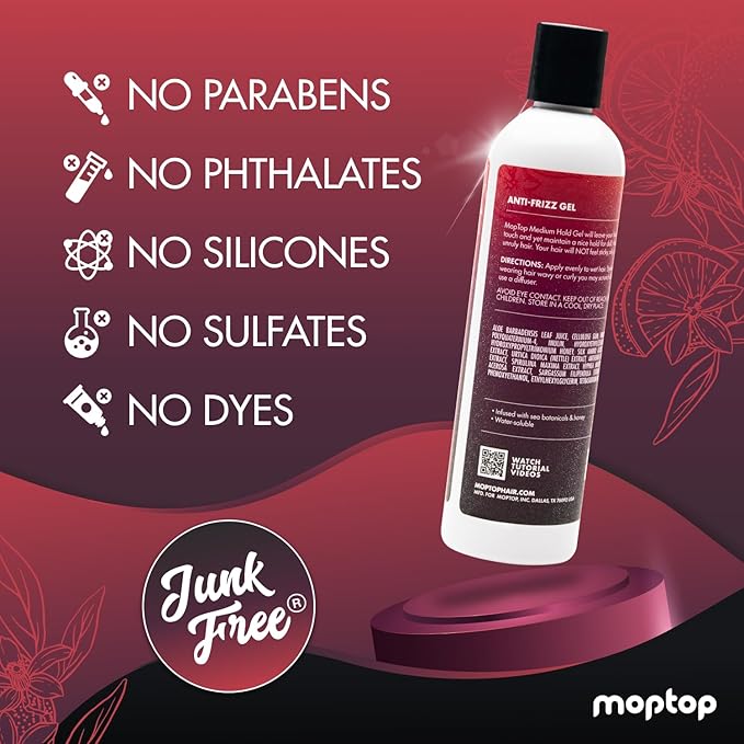MopTop Salon Anti Frizz Hair Gel – Salon Quality Curl Defining Gel to Enhance Wavy, Curly and Kinky-Coily Hair, Medium Hold, For Frizz Control, with Aloe, Sea Botanicals & Honey (Citrus Medley, 32oz)