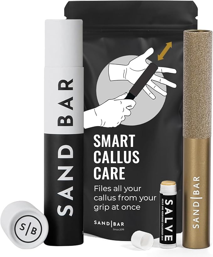 SandBar Callus Remover Tool, File for Hands, Durable Aluminum Tool Callus Shaver, Palm and Heel Dead Skin Removal, Includes Nourishing Salve, Ideal for Athletes, Climbers, and Gym Enthusiasts - Gold