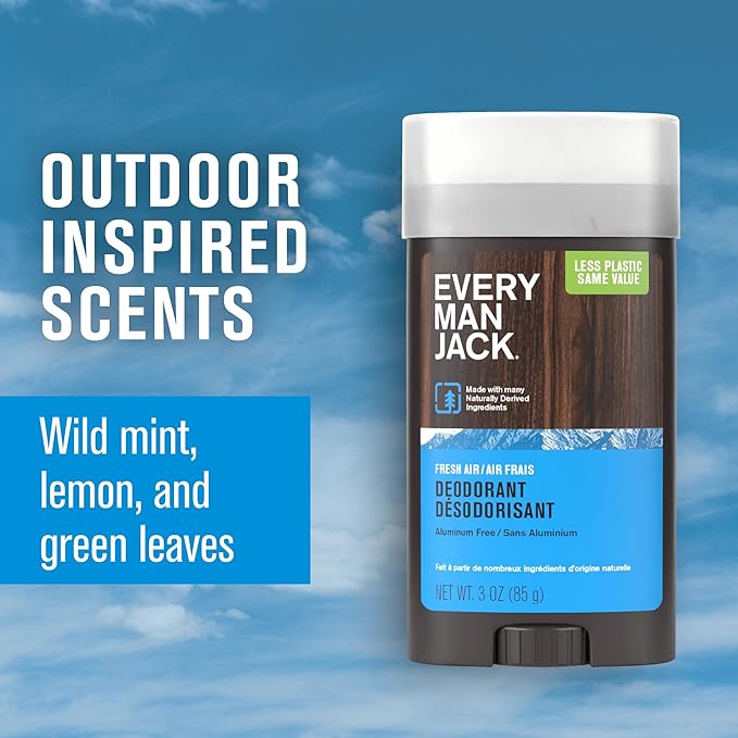 Every Man Jack Fresh Air Men’s Deodorant - Stay Fresh with Aluminum Free Deodorant For all Skin Types - Odor Crushing, Long Lasting, with Naturally Derived Ingredients - 3oz (2 Pack)