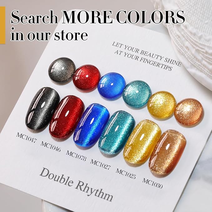 Double Rhythm Jelly Glass Cat Eye Gel Polish with Magnet 15ML Holographic Glitter Shimmer Translucent Sheer Color Magnetic Nail Polish Salon DIY at Home (Gold Cat-MC1025)