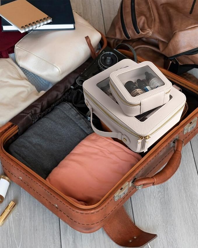 Travel Clear Makeup Bag Set, TSA Approved Cosmetic Bag Case with Zipper Portable Makeup Pouch Toiletry Bag Traveling Cosmetic Organizer Storage Bag Car Organizer Car Essentials