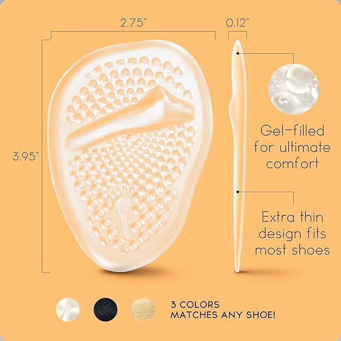 Walkize Metatarsal Pads Women | Heel Inserts for Women | Ball of Foot Cushions (2 Pairs Foot Pads) All Day Pain Relief and Comfort One Size Fits Shoe Inserts (Clear, 2 Pairs)