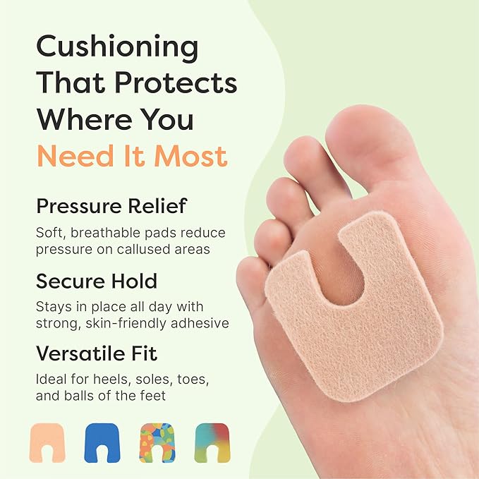 ZenToes U-Shaped Felt Callus Pads | Protect Calluses from Rubbing on Shoes | Reduce Foot and Heel Pain | Pack of 24 | 1/8” Self-Stick Pedi Cushions
