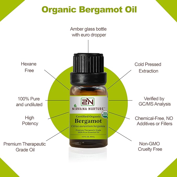Bergamot Essential Oil USDA Certified Organic, 100% Pure Natural Premium Grade, Undiluted